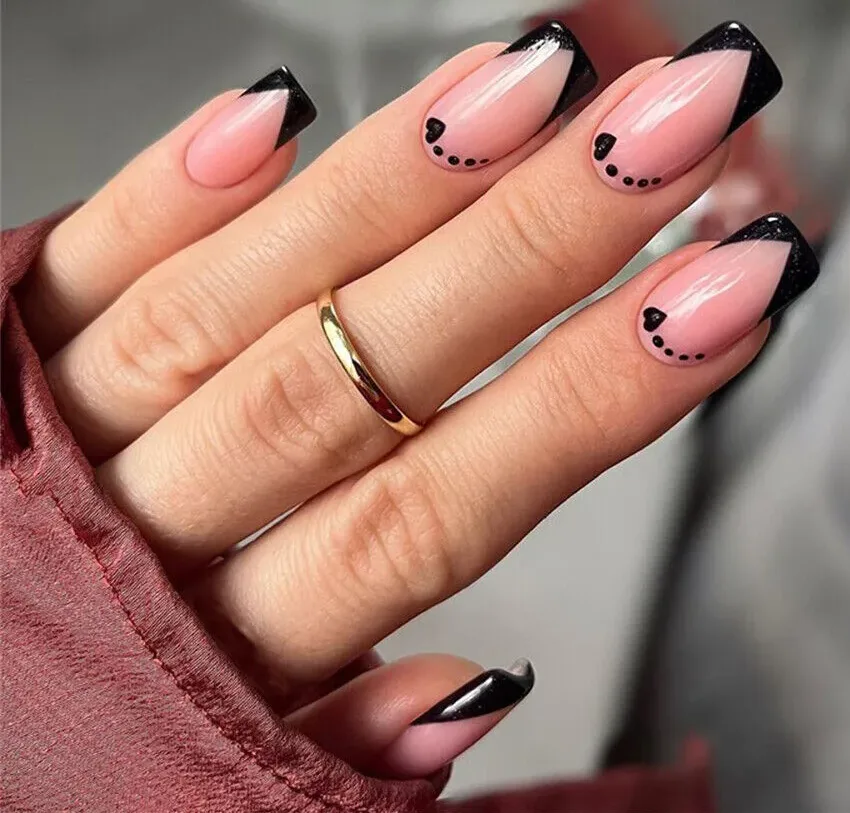 Black French Tip Nails for Short Square