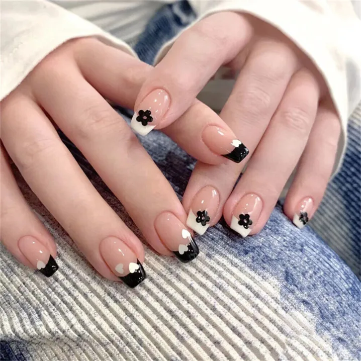 Black French Tip Nails for Short Square