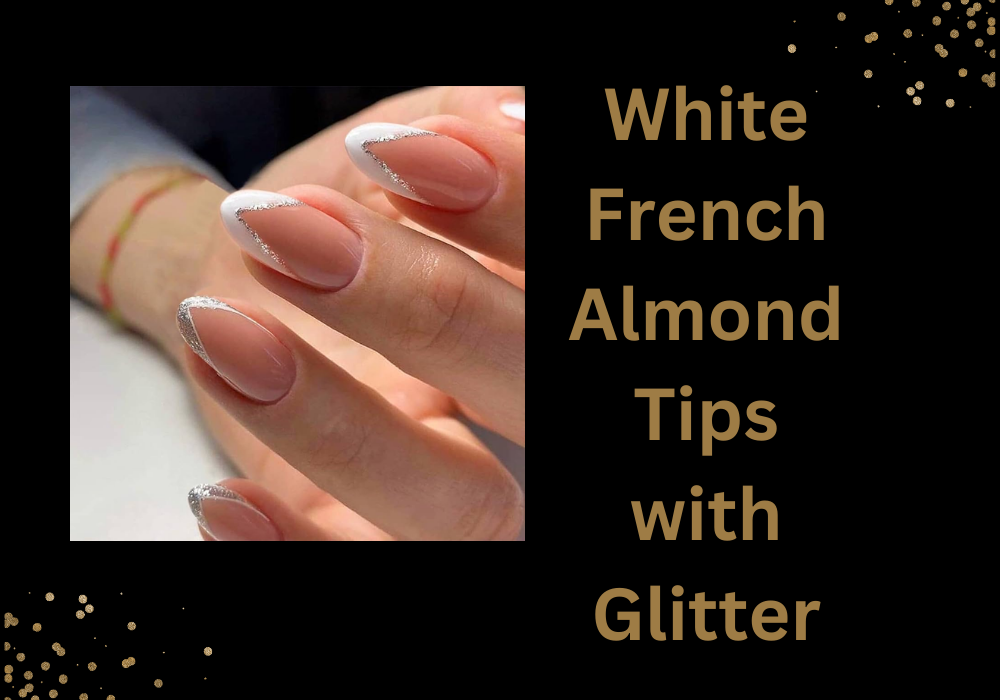 White French Almond Tips with Glitter